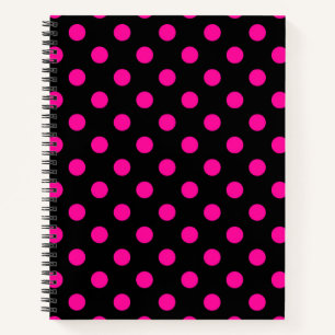 Zwarte achtergrond Roze polka stippen Notitieboek