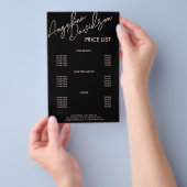 Zwarte achtergrond roze tekstprijslijst flyer (Hand)