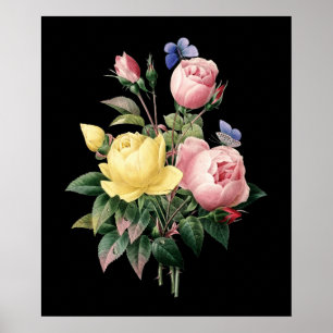 zwarte achtergrond rozen bouquet Redoute Poster