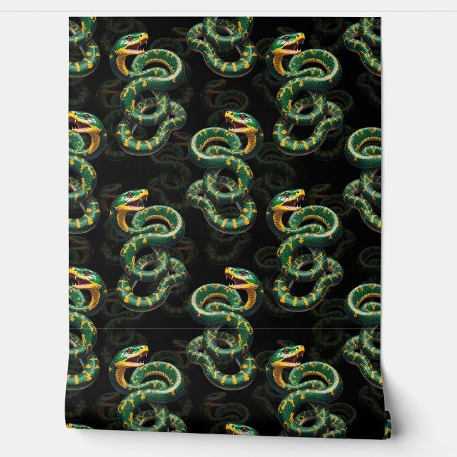 Zwarte Achtergrond Slang Patroon Ontwerp Behang (Afrollen)