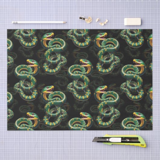 Zwarte Achtergrond Slang Patroon Ontwerp Tissuepapier (Craft)