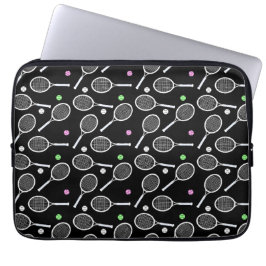 Zwarte achtergrond Tennis Racket Pattern Laptop Sleeve