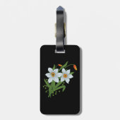 Zwarte achtergrond Tulpen en Daffodils Flowers Bagagelabel (Achterkant verticaal)