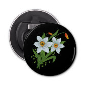 Zwarte achtergrond Tulpen en Daffodils Flowers Button Flesopener (Voorkant)