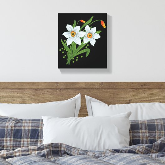 Zwarte achtergrond Tulpen en Daffodils Flowers Canvas Afdruk (Insitu (Slaapkamer))