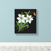 Zwarte achtergrond Tulpen en Daffodils Flowers Canvas Afdruk (Insitu (Houten vloer))