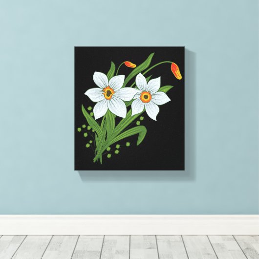 Zwarte achtergrond Tulpen en Daffodils Flowers Canvas Afdruk (Insitu (Houten vloer))