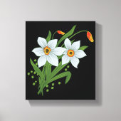 Zwarte achtergrond Tulpen en Daffodils Flowers Canvas Afdruk (Voorkant)