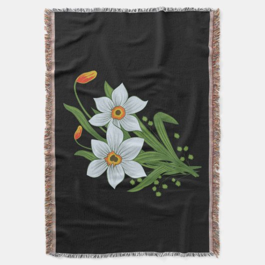 Zwarte achtergrond Tulpen en Daffodils Flowers Deken (Voorkant Verticaal)