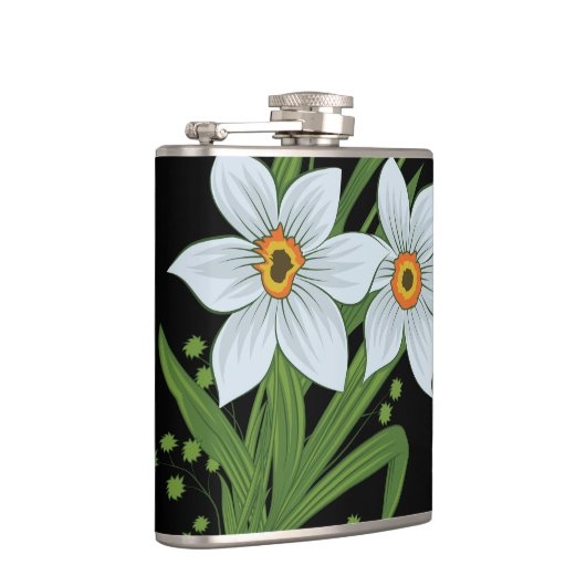 Zwarte achtergrond Tulpen en Daffodils Flowers Heupfles (Rechts)