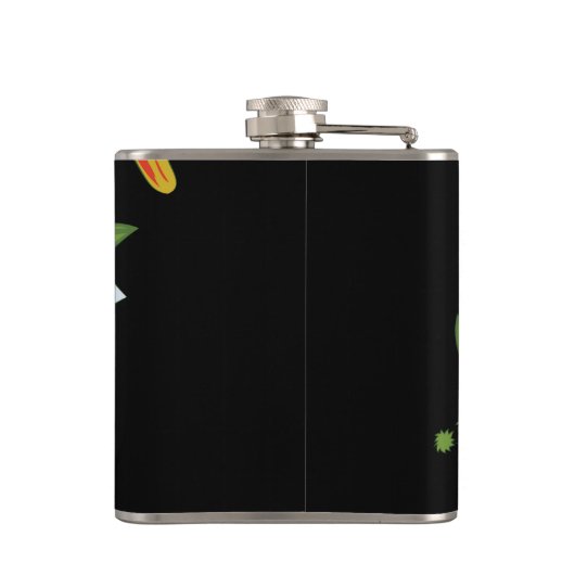 Zwarte achtergrond Tulpen en Daffodils Flowers Heupfles (Achterkant)