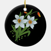 Zwarte achtergrond Tulpen en Daffodils Flowers Keramisch Ornament (Achterkant)