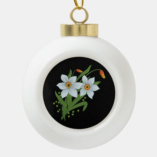 Zwarte achtergrond Tulpen en Daffodils Flowers Keramische Bal Ornament (Voorkant)