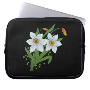 Zwarte achtergrond Tulpen en Daffodils Flowers Laptop Sleeve