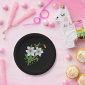 Zwarte achtergrond Tulpen en Daffodils Flowers Papieren Bordje (Feest)