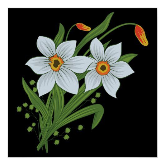 Zwarte achtergrond Tulpen en Daffodils Flowers Poster (Voorkant)