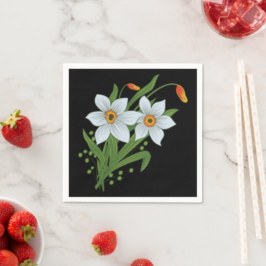 Zwarte achtergrond Tulpen en Daffodils Flowers Servetten (Insitu)