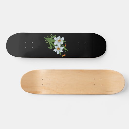 Zwarte achtergrond Tulpen en Daffodils Flowers Skateboard (Horizontaal)