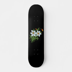 Zwarte achtergrond Tulpen en Daffodils Flowers Skateboard