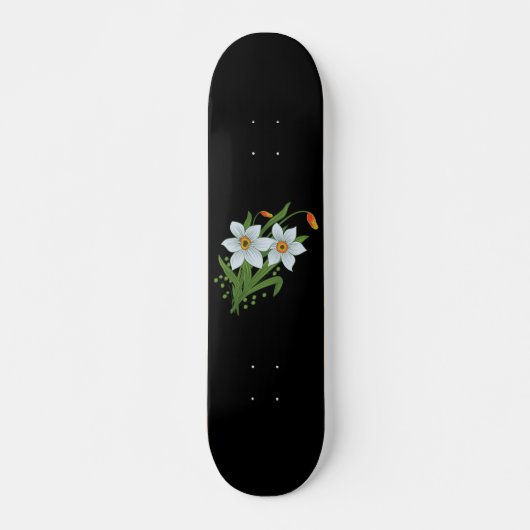 Zwarte achtergrond Tulpen en Daffodils Flowers Skateboard (Voorkant)