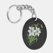 Zwarte achtergrond Tulpen en Daffodils Flowers Sleutelhanger (Voorkant Links)