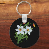 Zwarte achtergrond Tulpen en Daffodils Flowers Sleutelhanger (Voorkant)