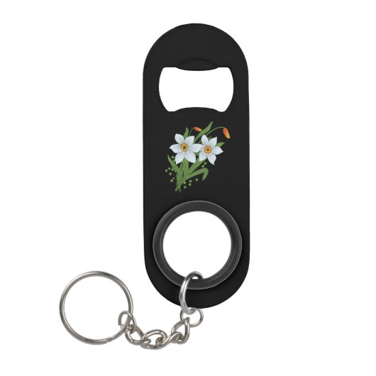 Zwarte achtergrond Tulpen en Daffodils Flowers Sleutelhanger Flessenopener (Voorkant)