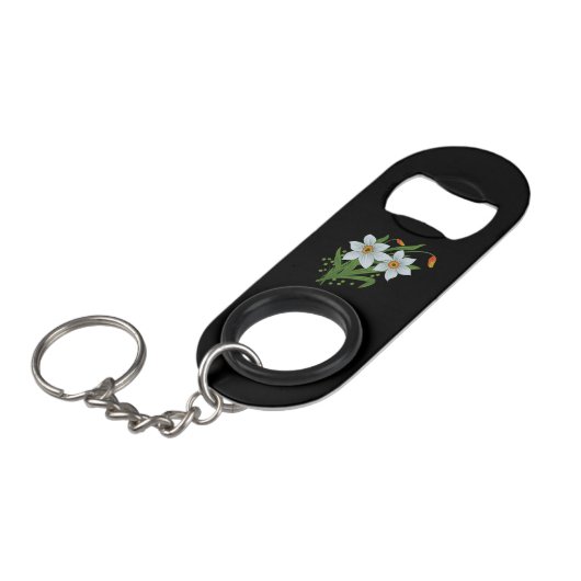 Zwarte achtergrond Tulpen en Daffodils Flowers Sleutelhanger Flessenopener (Voorkant Gekanteld)