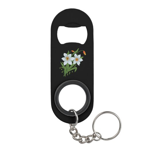 Zwarte achtergrond Tulpen en Daffodils Flowers Sleutelhanger Flessenopener (Achterkant)