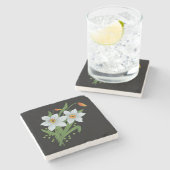 Zwarte achtergrond Tulpen en Daffodils Flowers Stenen Onderzetter (Zijkant)