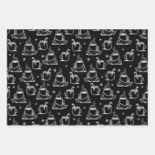 Zwarte achtergrond van Cute Hot Coffee zonder naad Inpakpapier Vel (Voorkant 3)