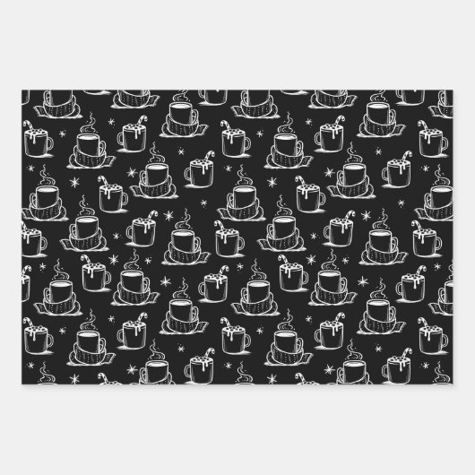Zwarte achtergrond van Cute Hot Coffee zonder naad Inpakpapier Vel (Voorkant 3)