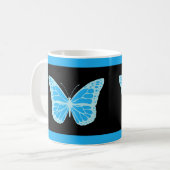 Zwarte achtergrond van elegant Blue Butterfly Koffiemok (Voorkant links)