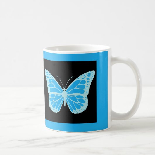 Zwarte achtergrond van elegant Blue Butterfly Koffiemok (Rechts)