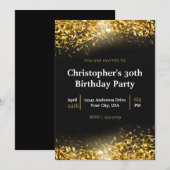 Zwarte achtergrond van Elegant Gold Confetti | Geb Kaart (Voorkant / Achterkant)