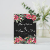 Zwarte achtergrond van Elegant Red KerstFlowers Feestdagenkaart (Staand voorkant)