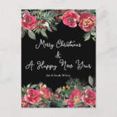 Zwarte achtergrond van Elegant Red KerstFlowers Feestdagenkaart (Voorkant)