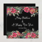 Zwarte achtergrond van Elegant Red KerstFlowers Feestdagenkaart (Voorkant / Achterkant)
