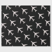 Zwarte achtergrond van Funky Grey Plane Pilot Avia Cadeaupapier (Vlak)