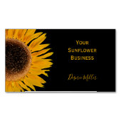 Zwarte achtergrond van gele zonnebloem Land Rustis Magnetisch Visitekaartje (Voorkant)