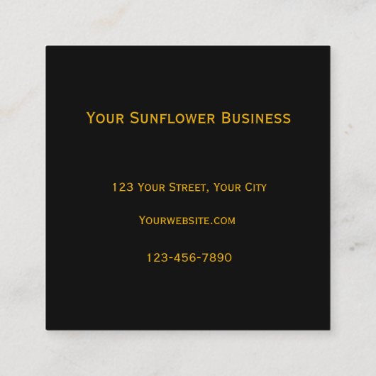 Zwarte achtergrond van gele zonnebloem Land Rustis Vierkante Visitekaartje (Achterkant)