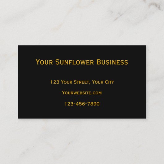 Zwarte achtergrond van gele zonnebloem Land Rustis Visitekaartje (Achterkant)