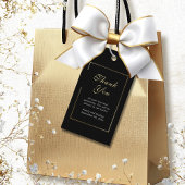 Zwarte achtergrond Wit Elegant Script Dank u Cadeaulabel