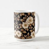 Zwarte achtergrond Witte bloemen Koffiemok (Voorkant rechts)