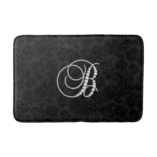 Zwarte achtergrond Witte diamanten B Badmat (Voorkant)