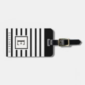 zwarte achtergrond witte gestreepte lijnen bagagelabel (Voorkant horizontaal)