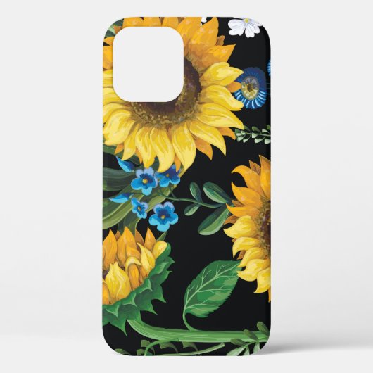 Zwarte achtergrond zonnebloem patroon Case-Mate iPhone case (Achterkant)