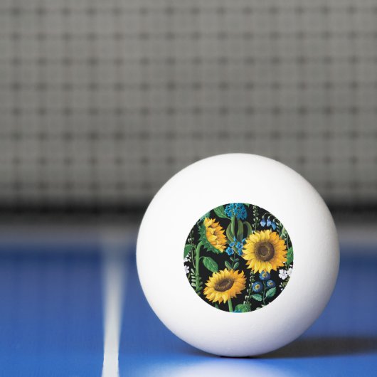 Zwarte achtergrond zonnebloem patroon pingpongbal (Net)