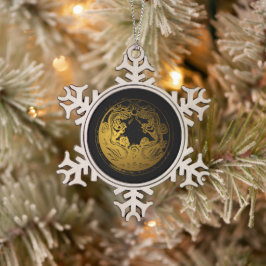 Zwarte achtergrondgouden draken, Chinees nieuwjaar Tin Sneeuwvlok Ornament