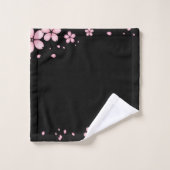 Zwarte Achtergrondroze Floral Border Bad Handdoek (Wasdoekje)